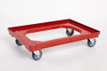 PLASTIC TROLLEY WITH POLYURETHANE WHEELS ABOUT DIAMETER 75 MM, DIM. 610 X 410 X 120 MM RED, CAPACITY 180KG(3)3