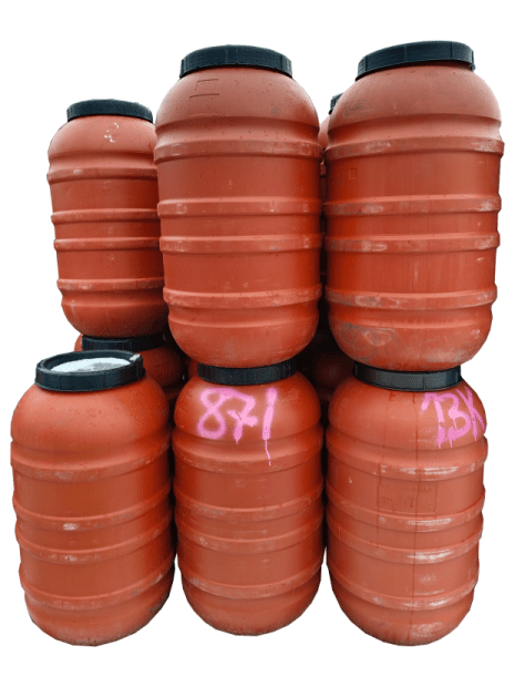 PE BARREL 220 L USED, BROWN COLOUR, SCREW LID(3)