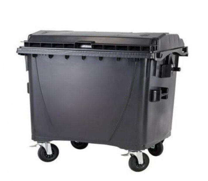 PLASTIC CONTAINER 1100 L WASTE TANK BLACK WITH FLAT LID
