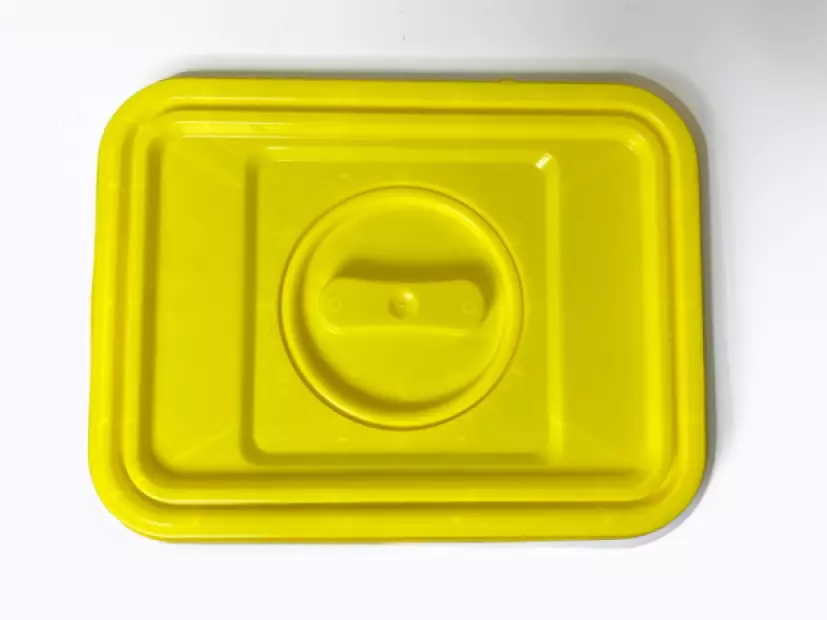 PP REC CONTAINER 30L BLACK UN 3H2/S CONICAL 400X300X330 MM INCLUDES YELLOW LID WITH HANDLE+OPENING(2)