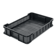 PLASTIC CONTAINER 600 X 400 X 130 MM HANDLING PERFORATED RECYCLED BLACK