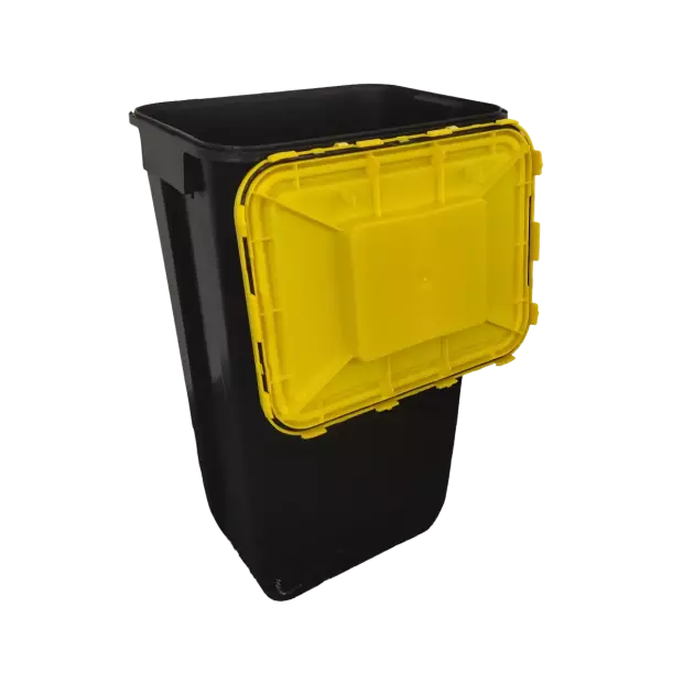 PP REC CONTAINER 60 L BLACK UN 3H2//S CONICAL 400 X 300 X 670 MM INCLUDES A BLACK LID WITH A HANDLE (4)
