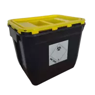 PP REC CONTAINER 30 L BLACK UN 3H2//S CONICAL 400X300X330 MM INCLUDES A YELLOW LID WITH A HANDLE