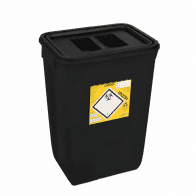 PP REC CONTAINER 50L BLACK UN 3H2//S CONICAL 400X300X550MM INCLUDES A BLACK LID WITH A HANDLE