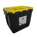 PP REC CONTAINER 30L BLACK UN 3H2/S CONICAL 400X300X330 MM INCLUDES YELLOW LID WITH HANDLE+OPENING