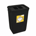 PP REC CONTAINER 50L BLACK UN 3H2//S CONICAL 400X300X550MM INCLUDES A BLACK LID WITH A HANDLE