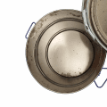 METAL BARREL 30 L RAL5010 / RAW OV + LEVER 365/395x320 MM RUST MARKS AND DENTS(3)3