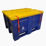 PLASTIC BOX, TYPE 1000, UN, FULL, DIMENSIONS 1200 x 1000 x 740MM WITH LID AND FIXING STRAPS