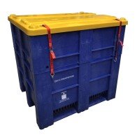 PLASTIC BOX, TYPE 1000 SH 1140,UN,FULL, DIMENSIONS 1200 x 1000 x 1140 MM WITH LID AND FIXING STRAPS