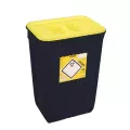 PP REC CONTAINER 50 L BLACK UN 3H2//S CONICAL 400 X 300 X 550 MM INCLUDES A YELLOW LID WITH A HANDLE