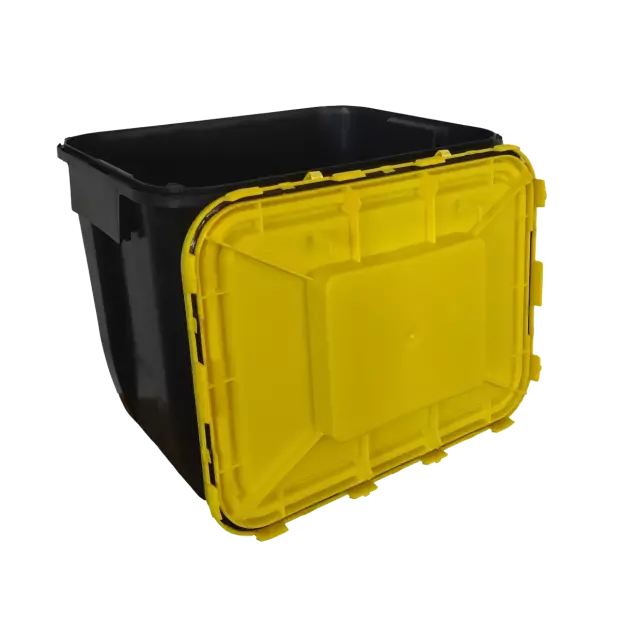PP REC CONTAINER 30L BLACK UN 3H2/S CONICAL 400X300X330 MM INCLUDES YELLOW LID WITH HANDLE+OPENING(4)
