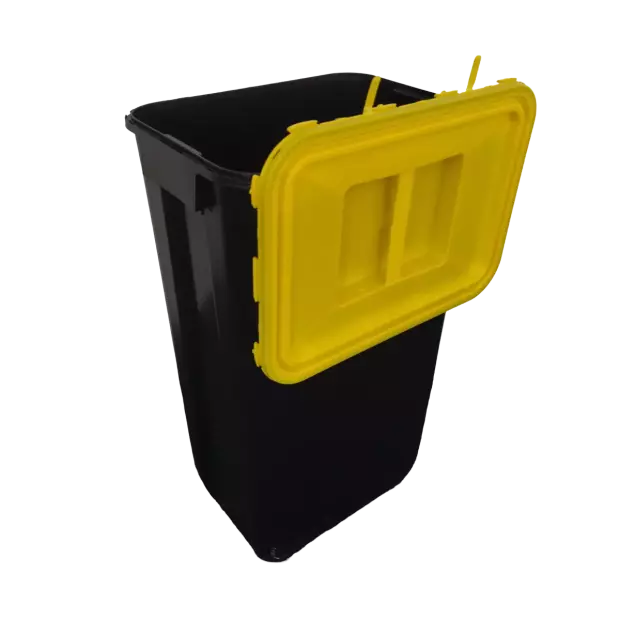 PP REC CONTAINER 60 L BLACK UN 3H2//S CONICAL 400 X 300 X 670 MM INCLUDES A BLACK LID WITH A HANDLE (3)
