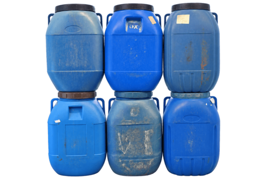 PE drum 60-liter, used, square, with screw-on lid
