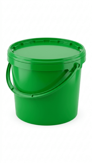 PP bucket, 9.5 L, round, green, with a green plastic handle and a lid with a safety lock