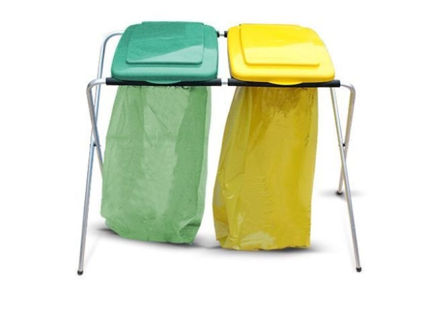 Foldable Bag Stand - Capacity: 2 x 120 L (Green/Yellow Lid)