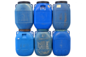 PE drum 60-liter, used, square, with screw-on lid