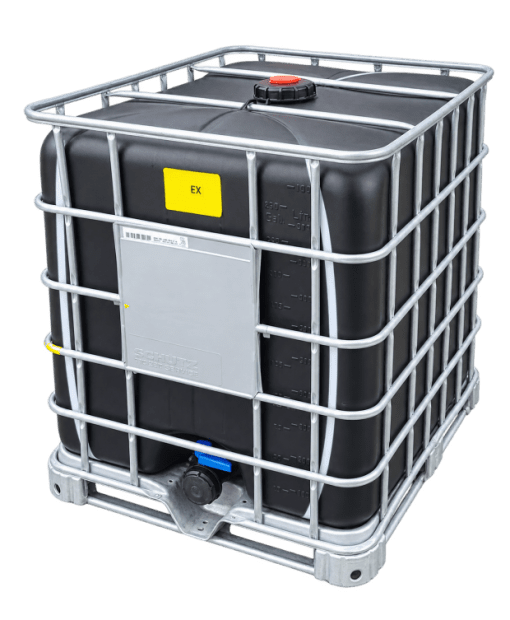IBC container 1000 L second-grade frame refurbished metal pallet 150/80 mm coarse thread black(2)