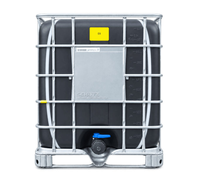 IBC container 1000 L second-grade frame refurbished metal pallet 150/80 mm coarse thread black