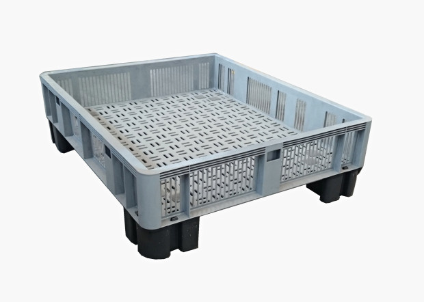 PLASTIC TRANSPORT BOX DIMENSIONS 1200 X 1000 X 350 MM, FOOD, GRAY, 4 LEGS, PERFORATED