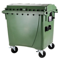 PLASTIC CONTAINER 1100 L WASTE CONTAINER GREEN WITH FLAT LID