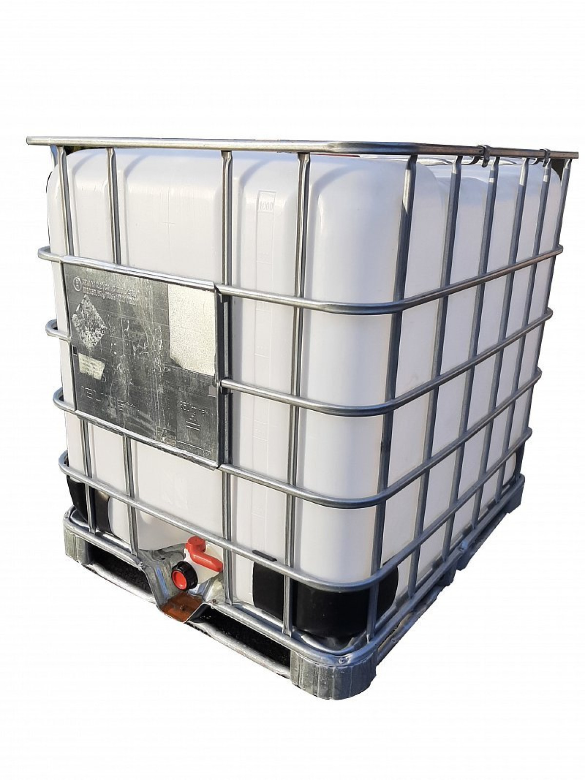 SCHÜTZ 1000 L IBC CONTAINER LEAKED / WASHED, WHITE CONTAINER, WITHOUT UN,  PLASTIC PALLET, 150/50