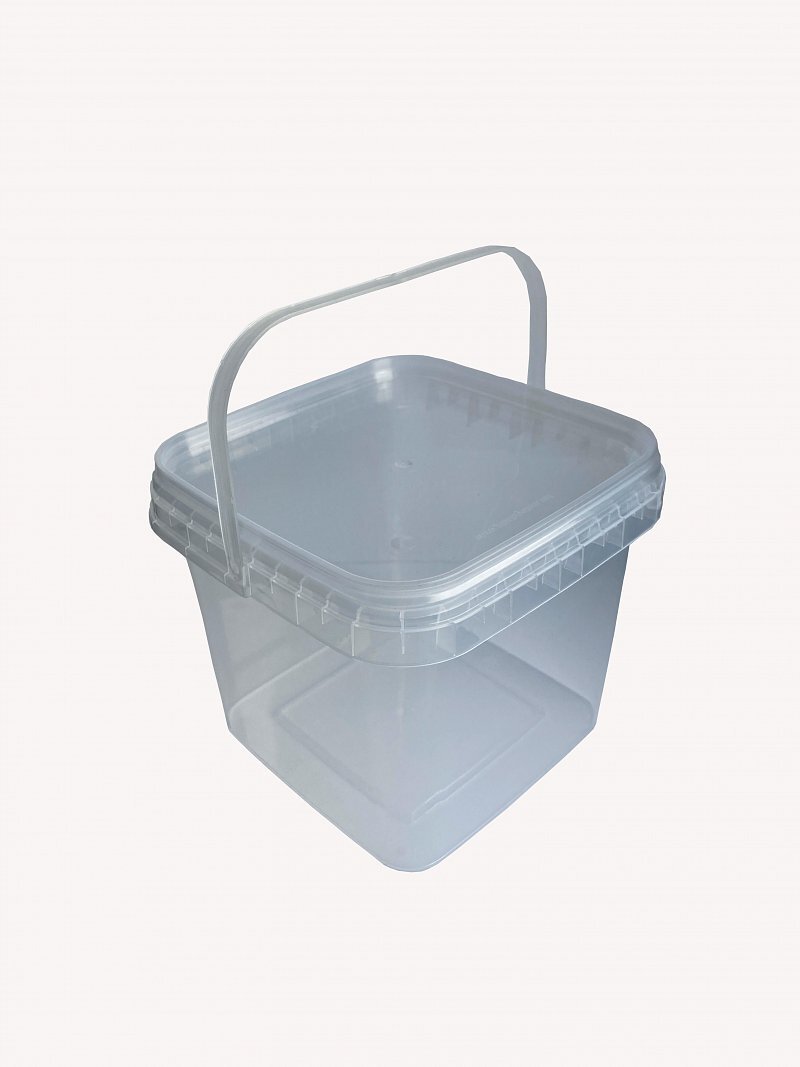 PP BUCKET 1 L SQUARE WITH FUSE INCL. LID TRANSPARENT/3600 PCS PALLET
