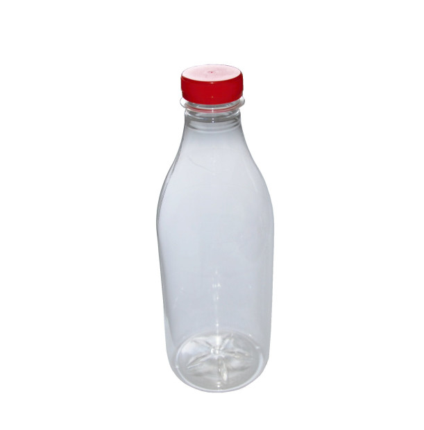 PET BOTTLE 1 L FOR MILK CLEARED WITH RED CLOSE