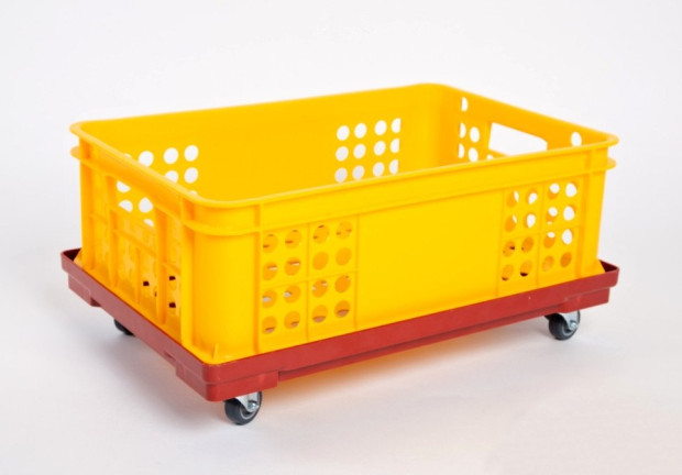 PLASTIC TROLLEY WITH POLYURETHANE WHEELS ABOUT DIAMETER 50 MM, DIM. 610 X 410 X 95 MM RED, 120KG CAPACITY(2)