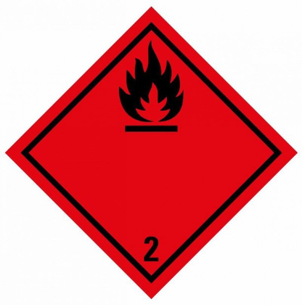 ADR SELF-ADHESIVE STICKER - CLASS 2.1 FLAMMABLE GASES NO. 2 - BLACK FLAME (10 x 10 CM) LABEL 29002