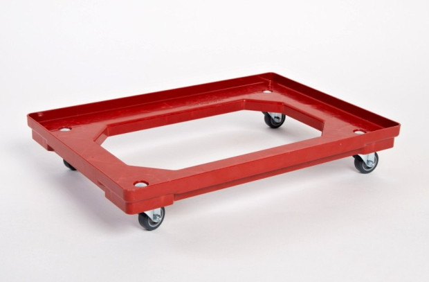 PLASTIC TROLLEY WITH POLYURETHANE WHEELS ABOUT DIAMETER 50 MM, DIM. 610 X 410 X 95 MM RED, 120KG CAPACITY(3)