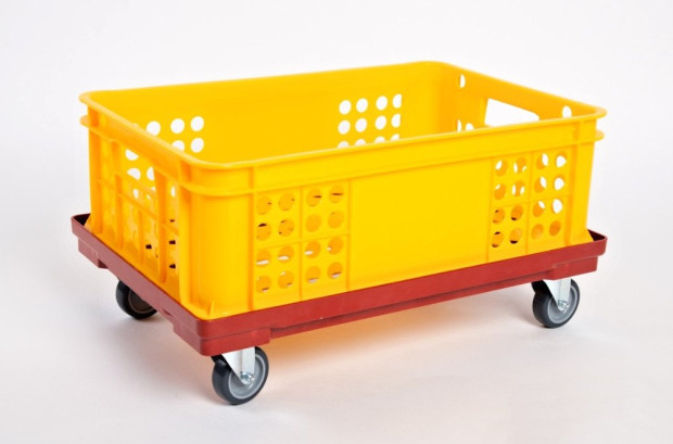 PLASTIC TROLLEY WITH POLYURETHANE WHEELS ABOUT DIAMETER 75 MM, DIM. 610 X 410 X 120 MM RED, CAPACITY 180KG(2)